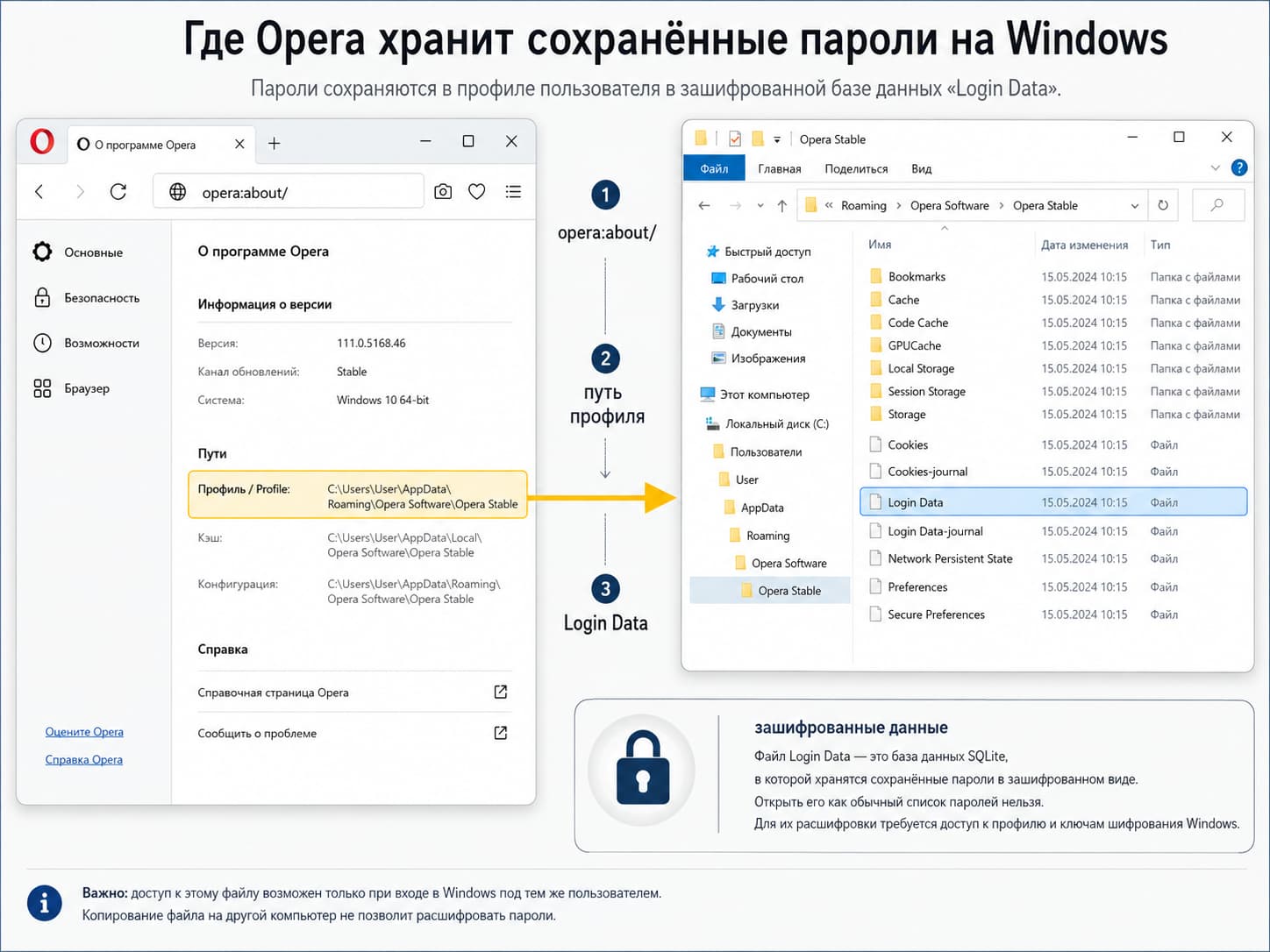 Путь к профилю Opera и файлу Login Data