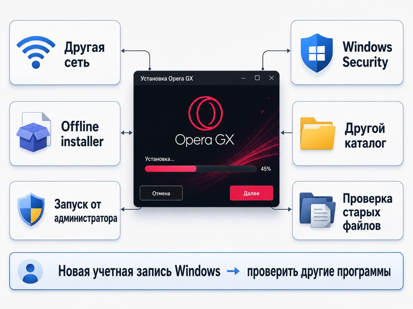 Способы исправить ошибку установки Opera GX в Windows 10