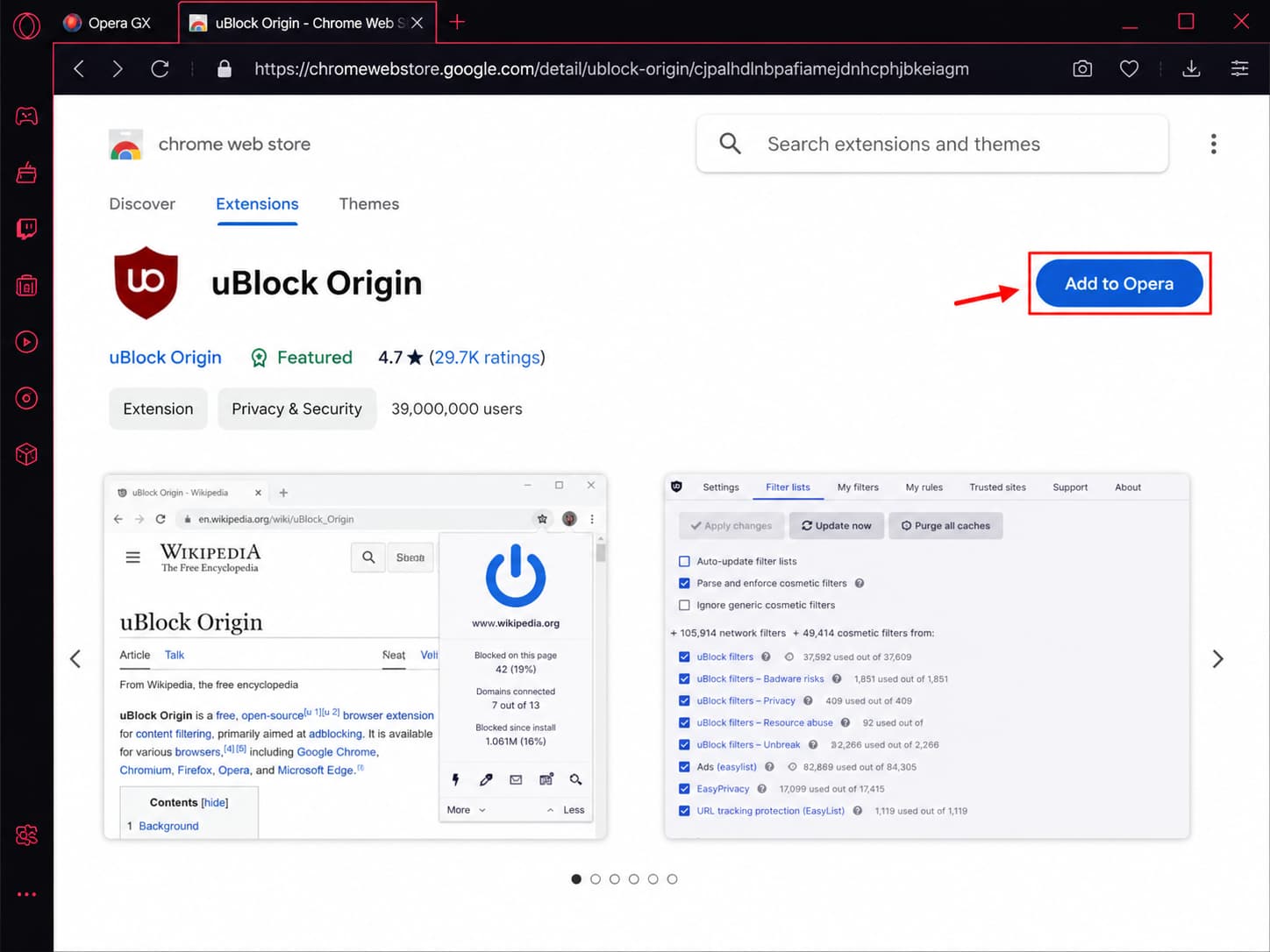 Кнопка Add to Opera на странице расширения в Chrome Web Store