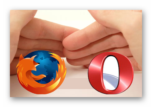 Изображение Opera и Firefox на фоне рук